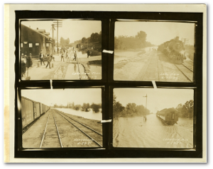 Montage of four photographs showing flooding in Lakeview, MS, and Nonconnah, TN, on April 24, 1927.  Mississippi Department of Archives and History